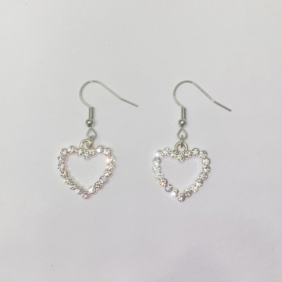 Silver Handmade Rhinestone Heart Earrings - Picture 1 of 1